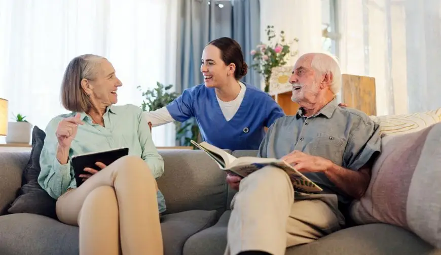 Caregiver helping seniors enjoy gardening at home